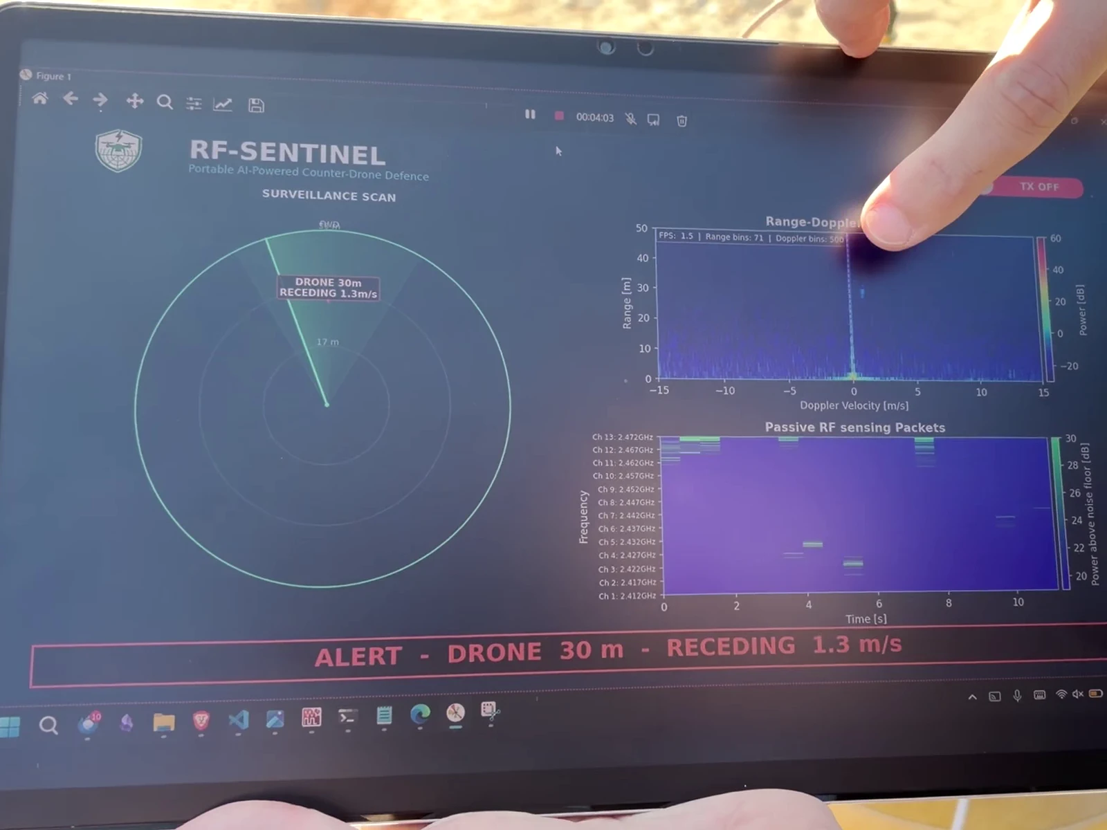 RF-Sentinel interface detecting a hovering drone